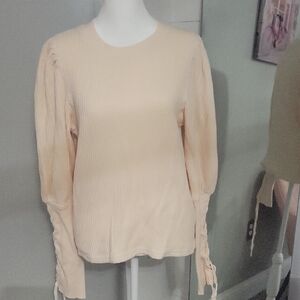Free People Peach Long-Sleeve Ribbed Top with Tie Cuffs